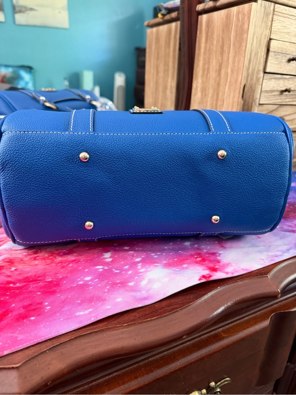 NWT Dooney & Bourke Sorrento Satchel 30 With Pocket in Blue - Picture 5 of 6